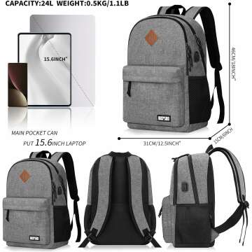 Lightweight 15.6" Laptop Backpack with USB Charging