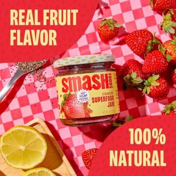 Smash Foods Strawberry Jam | Low-Calorie, No Sugar Added Keto Jam with Upcycled Fruit & Chia Seeds |...