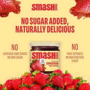 Smash Foods Strawberry Jam | Low-Calorie, No Sugar Added Keto Jam with Upcycled Fruit & Chia Seeds | Vegan, Paleo Superfood Fruit Spread (1 Jar)
