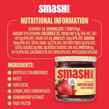 Smash Foods Strawberry Jam | Low-Calorie, No Sugar Added Keto Jam with Upcycled Fruit & Chia Seeds | Vegan, Paleo Superfood Fruit Spread (1 Jar)