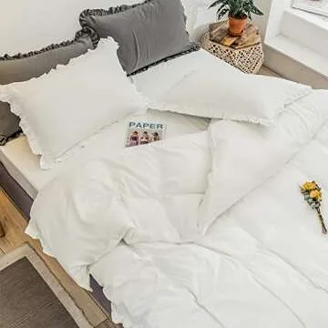 CAWANFLY Pack of 2 Edge Ruffled White Pillow Cases Standard Size Bedding Pillow Covers with Envelope Closure (20x26inches)