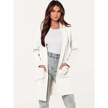 ANRABESS Cardigan Sweater for Women Casual 2024 Fall Fashion Coat Long Sleeve Open Front Knit Coatigan Outwear Off White Large
