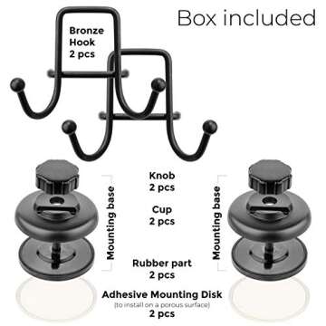 HASKO accessories - Suction Cup Hooks for Shower - Towel Hooks for Bathroom Wall Mounted Shower Hooks - Bathroom Hooks for Hanging - Stainless Steel SS304 Towel Holders, Black (2 Pack)