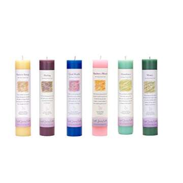 Crystal Journey Herbal Pillar Candle with Inspirational Labels - 6 Pack (Positive Energy, Healing, G...