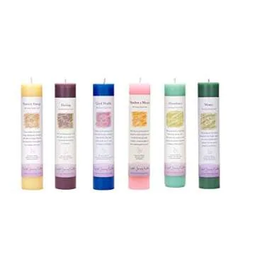 Crystal Journey Herbal Pillar Candles - 6 Pack of Handcrafted Intention Candles