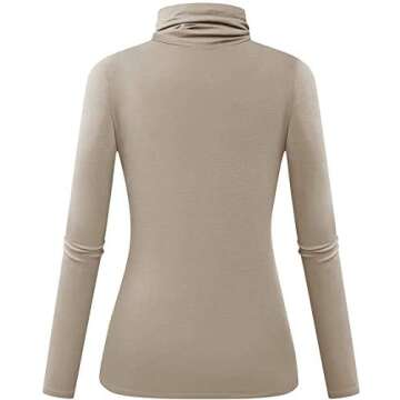 Herou Womens Turtleneck Casual Long Sleeve Slim Fitted Layer Tops Shirts Light Coffee Large