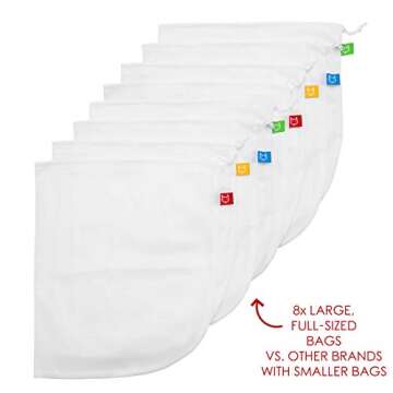 utilifox Reusable Produce Bags, Eco Friendly Mesh Bags For Fruit Vegetable, Set of 8, Large, 12x14 i...