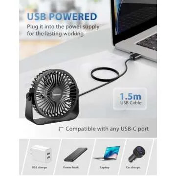 TriPole USB Desk Fan 4.5 Inches Portable Mini Fan Powerful 3 Speeds Wind Personal Desktop Fan with 360° Head Rotation for Home Office Car Indoor Outdoor Black