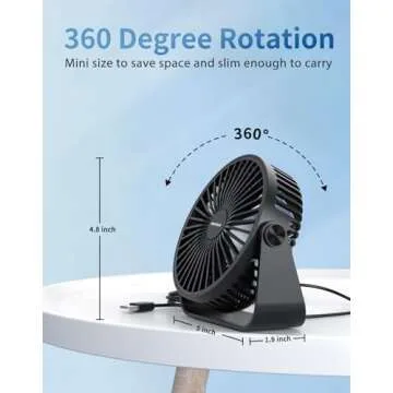 TriPole USB Desk Fan 4.5 Inches Portable Mini Fan Powerful 3 Speeds Wind Personal Desktop Fan with 360° Head Rotation for Home Office Car Indoor Outdoor Black