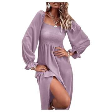 Floerns Women's Boho Floral Print Square Neck Flounce Sleeve A Line Long Dress Mauve Purple S