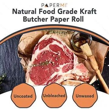 Brown Kraft Butcher Paper Roll - 18" x 200', USA-Made Food Grade Wrapping for Briskets, BBQ, Baking,...