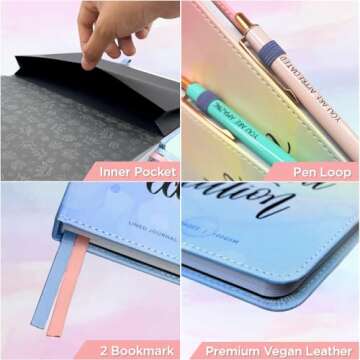 MESMOS A5 Vegan Leather Lined Journal for Women, Inspirational and Cute Writing Leather Journals for Women, Hardcover Pretty Notebooks for Writing (Pastel Dreamwave)