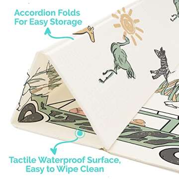 JumpOff Jo - Large Waterproof Foam Padded Play Mat for Infants, Babies, Toddlers, Play Pens & Tummy Time, Foldable Activity Mat, 70 in. x 59 in. - Safari