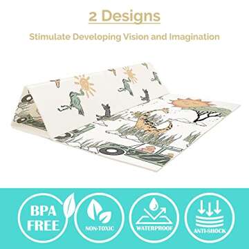 JumpOff Jo - Large Waterproof Foam Padded Play Mat for Infants, Babies, Toddlers, Play Pens & Tummy Time, Foldable Activity Mat, 70 in. x 59 in. - Safari