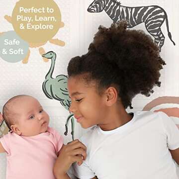 JumpOff Jo - Large Waterproof Foam Padded Play Mat for Infants, Babies, Toddlers, Play Pens & Tummy Time, Foldable Activity Mat, 70 in. x 59 in. - Safari