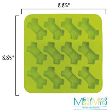 Messy Mutts Silicone Bake & Freeze Treat Making Mold | 2 Pack | 12 Bone Shaped 1 oz Molds | 9" x 9" Tray | Dishwasher, Freezer, Oven Safe | Blue/Green