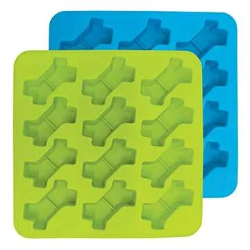 Messy Mutts Silicone Bake & Freeze Treat Making Mold | 2 Pack | 12 Bone Shaped 1 oz Molds | 9" x 9" Tray | Dishwasher, Freezer, Oven Safe | Blue/Green