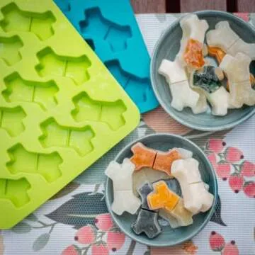 Messy Mutts Silicone Bake & Freeze Treat Making Mold | 2 Pack | 12 Bone Shaped 1 oz Molds | 9" x 9" Tray | Dishwasher, Freezer, Oven Safe | Blue/Green