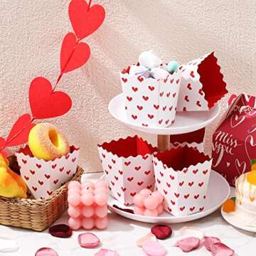 Valentine's Day Conversation Hearts Treat Candy Boxes Valentine's Day Popcorn Boxes Heart Print Dessert Popcorn Cups Party Favors for Valentine Wedding Birthday Party Supply (30 Pieces)