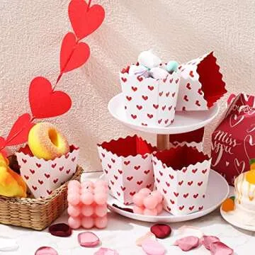 Valentine's Day Conversation Hearts Treat Candy Boxes Valentine's Day Popcorn Boxes Heart Print Dessert Popcorn Cups Party Favors for Valentine Wedding Birthday Party Supply (30 Pieces)