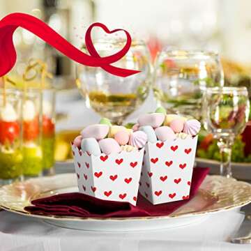 Valentine's Day Conversation Hearts Treat Candy Boxes Valentine's Day Popcorn Boxes Heart Print Dessert Popcorn Cups Party Favors for Valentine Wedding Birthday Party Supply (30 Pieces)