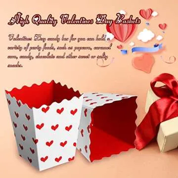 Valentine's Day Conversation Hearts Treat Candy Boxes Valentine's Day Popcorn Boxes Heart Print Dessert Popcorn Cups Party Favors for Valentine Wedding Birthday Party Supply (30 Pieces)