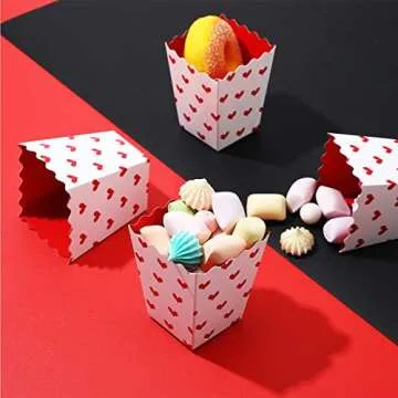 Valentine's Day Conversation Hearts Treat Candy Boxes Valentine's Day Popcorn Boxes Heart Print Dessert Popcorn Cups Party Favors for Valentine Wedding Birthday Party Supply (30 Pieces)