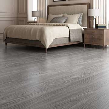 Art3d Peel and Stick Floor Tile Vinyl Wood Plank 12-Pack 18 Sq.Ft, Light Grey, Rigid Surface Hard Co...