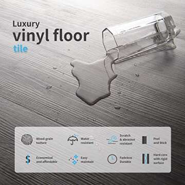 Art3d Peel and Stick Floor Tile Vinyl Wood Plank 12-Pack 18 Sq.Ft, Light Grey, Rigid Surface Hard Core Easy DIY Self-Adhesive Flooring