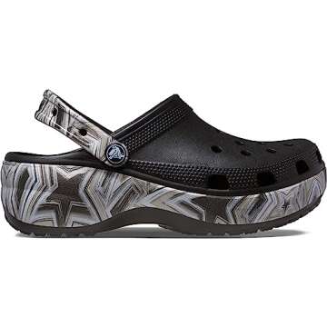Crocs Women's Classic Graphic Platform Clogs, Platform Shoes, Black/Multi, 8 Women