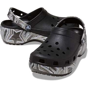 Crocs Women's Classic Graphic Platform Clogs, Platform Shoes, Black/Multi, 8 Women