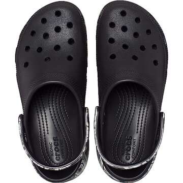 Crocs Women's Classic Graphic Platform Clogs, Platform Shoes, Black/Multi, 8 Women