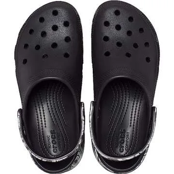 Crocs Women's Classic Graphic Platform Clogs, Platform Shoes, Black/Multi, 8 Women
