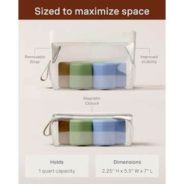 Cadence Parcel - Clear Dopp Kit with Magnetic Closure - Durable and Leak-Resistant Travel Toiletry Kit - TSA-Compliant and Modular Design - Small Hygiene Bag for Travel Essentials - 1 Qt