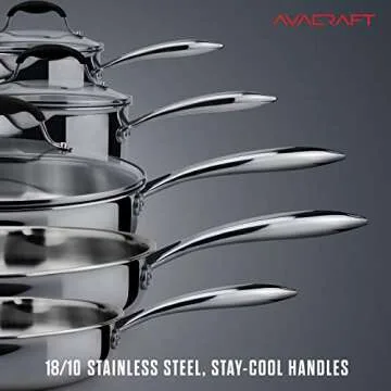 AVACRAFT 18/10 Stainless Steel Cookware Set, Premium Pots and Pans Set, Kitchen Essentials for cooking, Multi-Ply Body Stainless Steel Pan Set, 10-Piece Sets