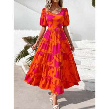 PRETTYGARDEN Womens Dresses Summer 2025 Puff Sleeve Plus Size Maxi Dress for Women Beach Vacation Fl...