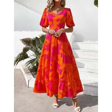 PRETTYGARDEN Puff Sleeve Maxi Dress for Women 2025