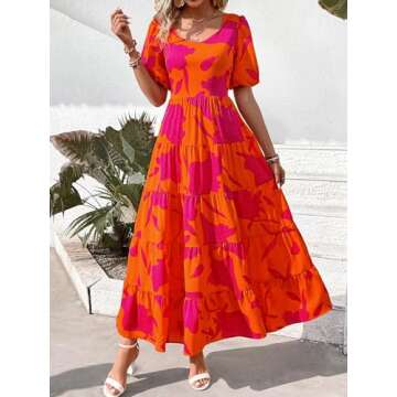 PRETTYGARDEN Puff Sleeve Maxi Dress for Women 2025