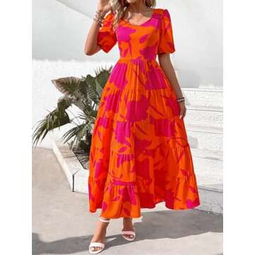 PRETTYGARDEN Puff Sleeve Maxi Dress for Women 2025