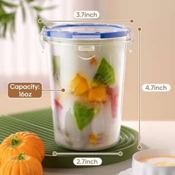 4 Pack Overnight Oats Containers with Lids, Oatmeal Container, 16oz Leak Proof Oats Jars, BPA Free, Reusable, Portable Plastic Food Storage Container for Oatmeal, Yogurt, Soup, Cereal, Milk and More