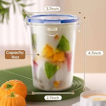 4 Pack Overnight Oats Containers with Lids, Oatmeal Container, 16oz Leak Proof Oats Jars, BPA Free, Reusable, Portable Plastic Food Storage Container for Oatmeal, Yogurt, Soup, Cereal, Milk and More