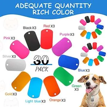 Ferraycle 30 Pcs Aluminum Tags, Multicolor Pet Tags/DIY Decorative Crafts/Key Chains, Rectangular Me...