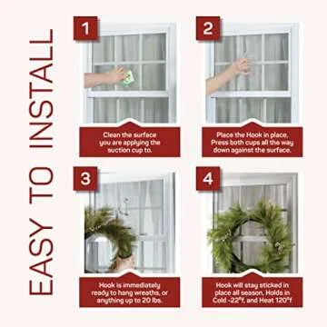 Christmas Wreath Hanger [Set of 2] for Glass Front Door, Giant Suction Wreath Hanger, Hang Large or Heavy Wreaths Securely on Glass Doors and Windows up to 20 Lbs - Heavy Duty Wreath Holders, USA Made