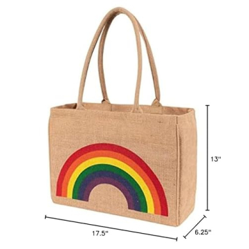 KAF Home Jute Market Tote Handles Reusable Grocery Bag, Triple Stripe