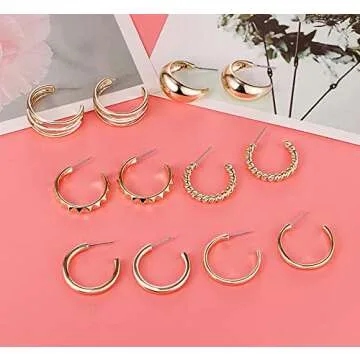 6 Pairs Small Gold Hoop Earrings for Women Pack - Small Hoop Earrings Set - Womens Earrings -Gold Ea...