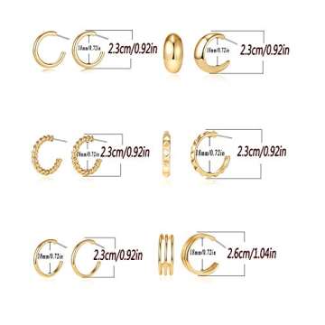 Stylish 6 Pairs Small Gold Hoop Earrings for Women