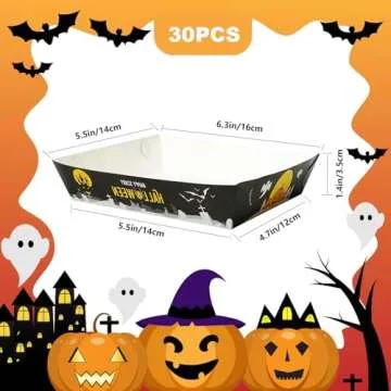 SRGARH 30pcs Halloween Candy Bowl, Halloween Plates Disposable, Halloween Paper Plates Disposable For Movie Night Popcorn Taco Food Container Hot Dog Snack Bowl Birthday Party Supplies