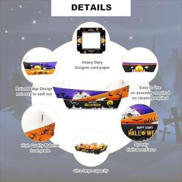 SRGARH 30pcs Halloween Candy Bowl, Halloween Plates Disposable, Halloween Paper Plates Disposable For Movie Night Popcorn Taco Food Container Hot Dog Snack Bowl Birthday Party Supplies