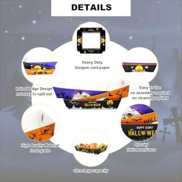 SRGARH 30pcs Halloween Candy Bowl, Halloween Plates Disposable, Halloween Paper Plates Disposable For Movie Night Popcorn Taco Food Container Hot Dog Snack Bowl Birthday Party Supplies