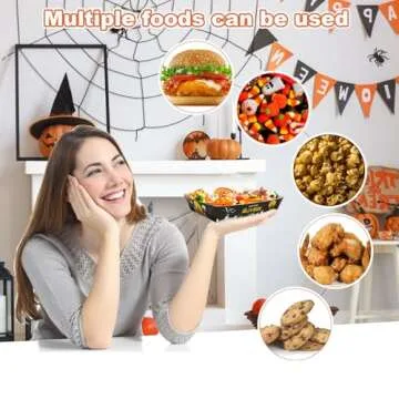 SRGARH 30pcs Halloween Candy Bowl, Halloween Plates Disposable, Halloween Paper Plates Disposable For Movie Night Popcorn Taco Food Container Hot Dog Snack Bowl Birthday Party Supplies